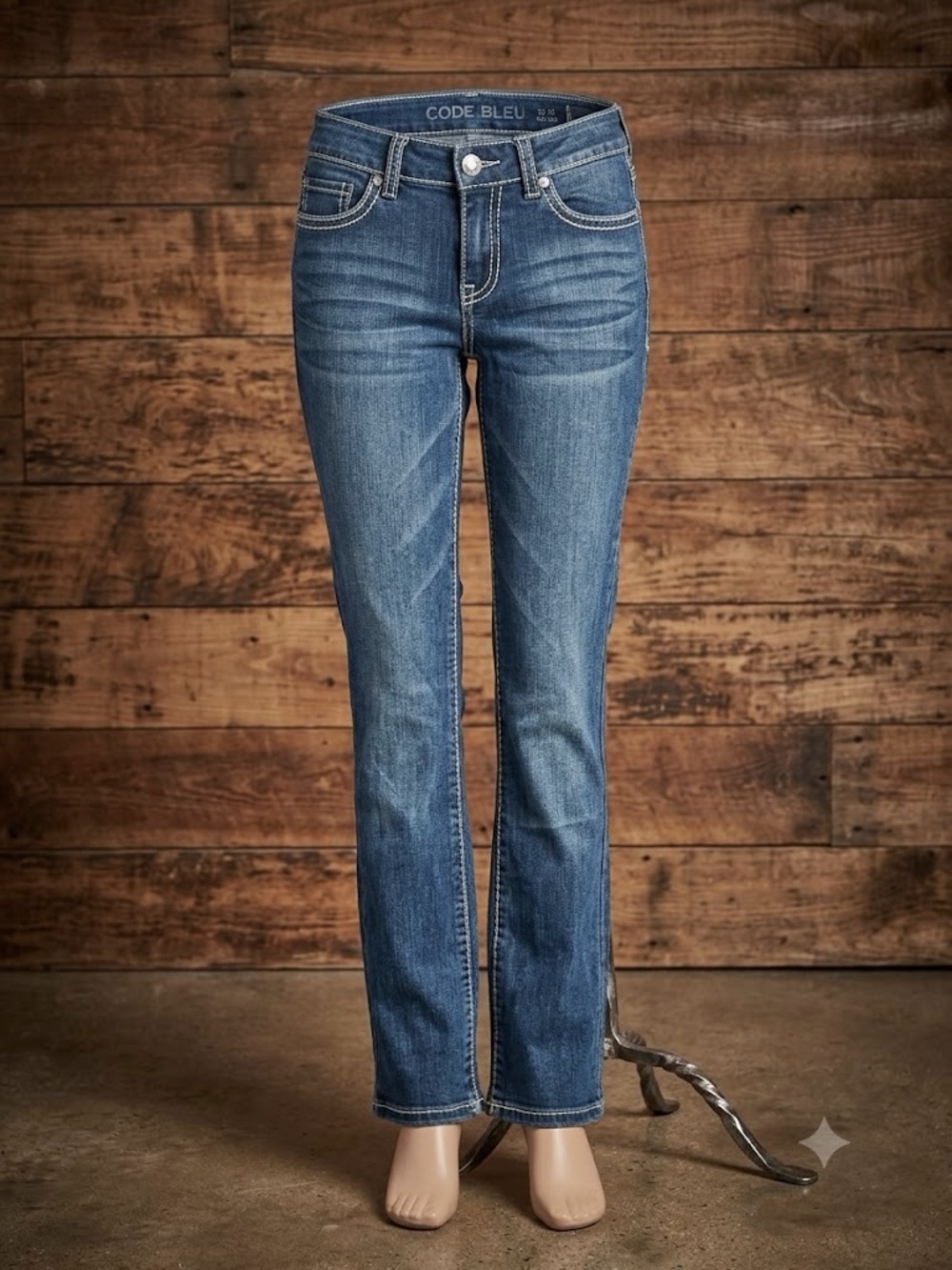 Code Bleu Gwen Straight Leg Jeans Embellished Rhinestone Pocket Blue 6P Petite